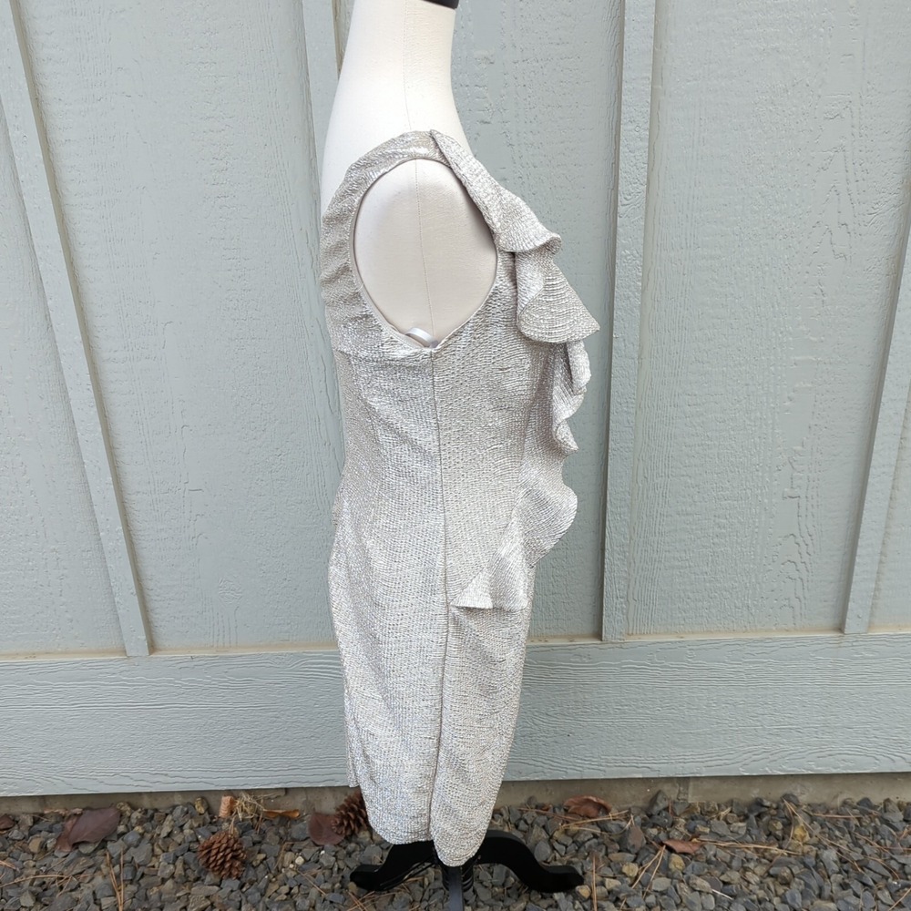 NOS Liliana Midi Dress Womens 8 Ruched Silver Ruffle Sexy Yacht Retro Sleeveless - Picture 4 of 10